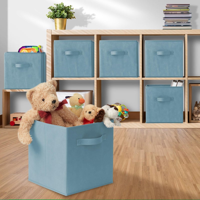Casafield Set of 6 Collapsible Fabric Cube Storage Bins, Baby Blue - 11" Foldable Cloth Baskets for Shelves, Cubby Organizers & More - Image 5